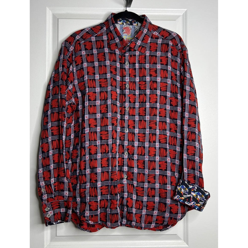 Robert Graham Mens 2XL Classic Fit Scribble Plaid Long Sleeve Button Down Shirt